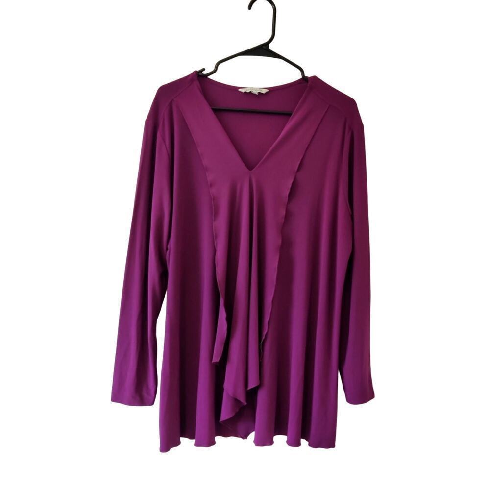 John Mark Slinky Purple‎ Long Sleeve Top Blouse Sz XL V-neck Tunic Draped